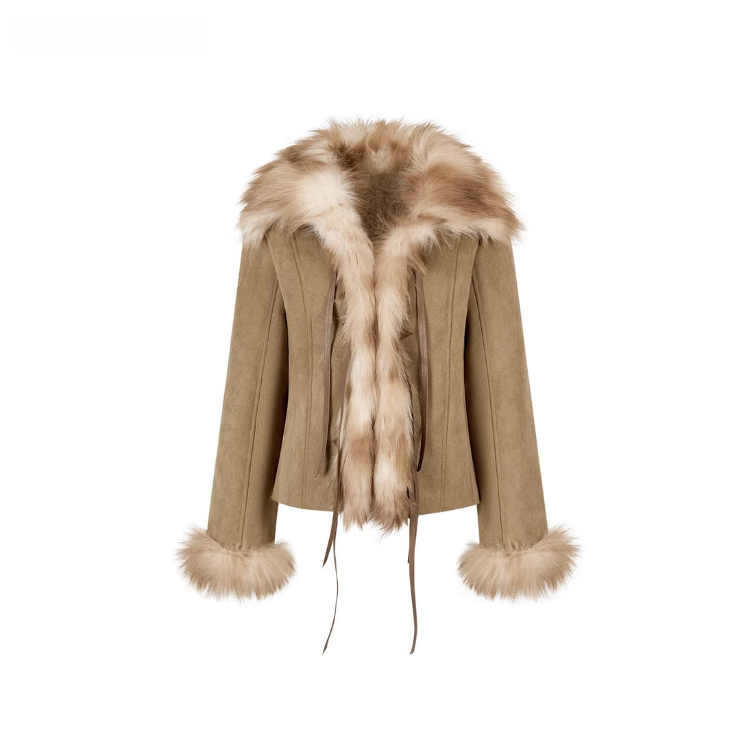 Faux Shearling Bow-Tie Collar Jacket khaki