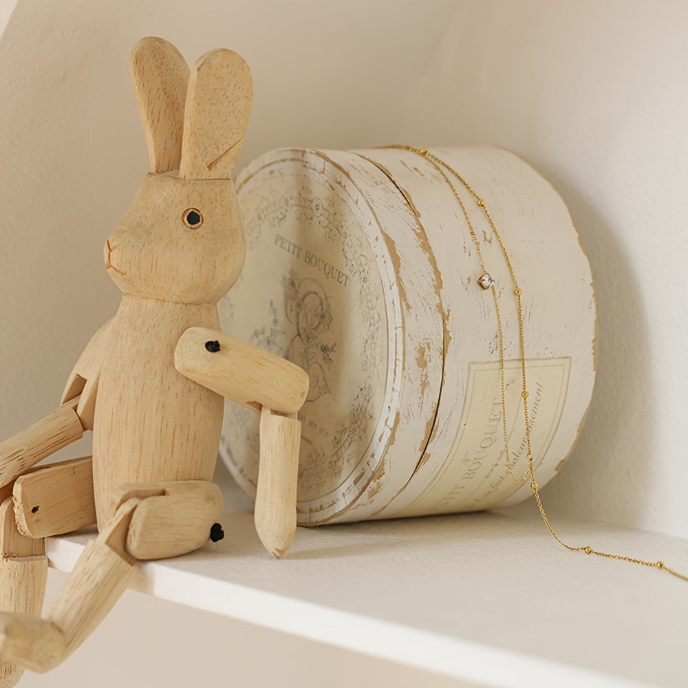 Double Layer Necklace - Stainless Steel Beads with Rhinestone