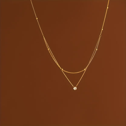 Double Layer Necklace - Stainless Steel Beads with Rhinestone