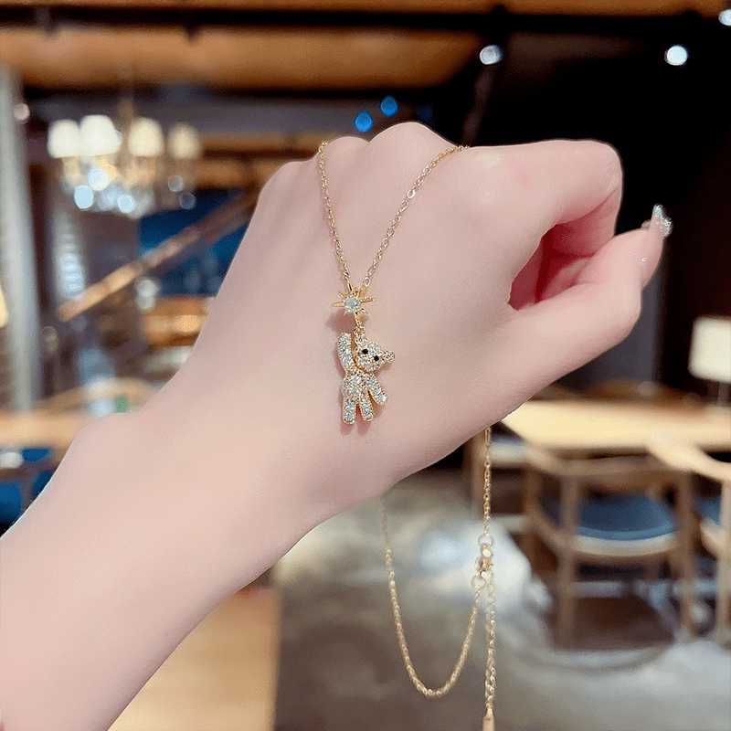 Stainless Steel Chain Cute Bear Pendant Necklace For Women Jewelry Chain Necklace