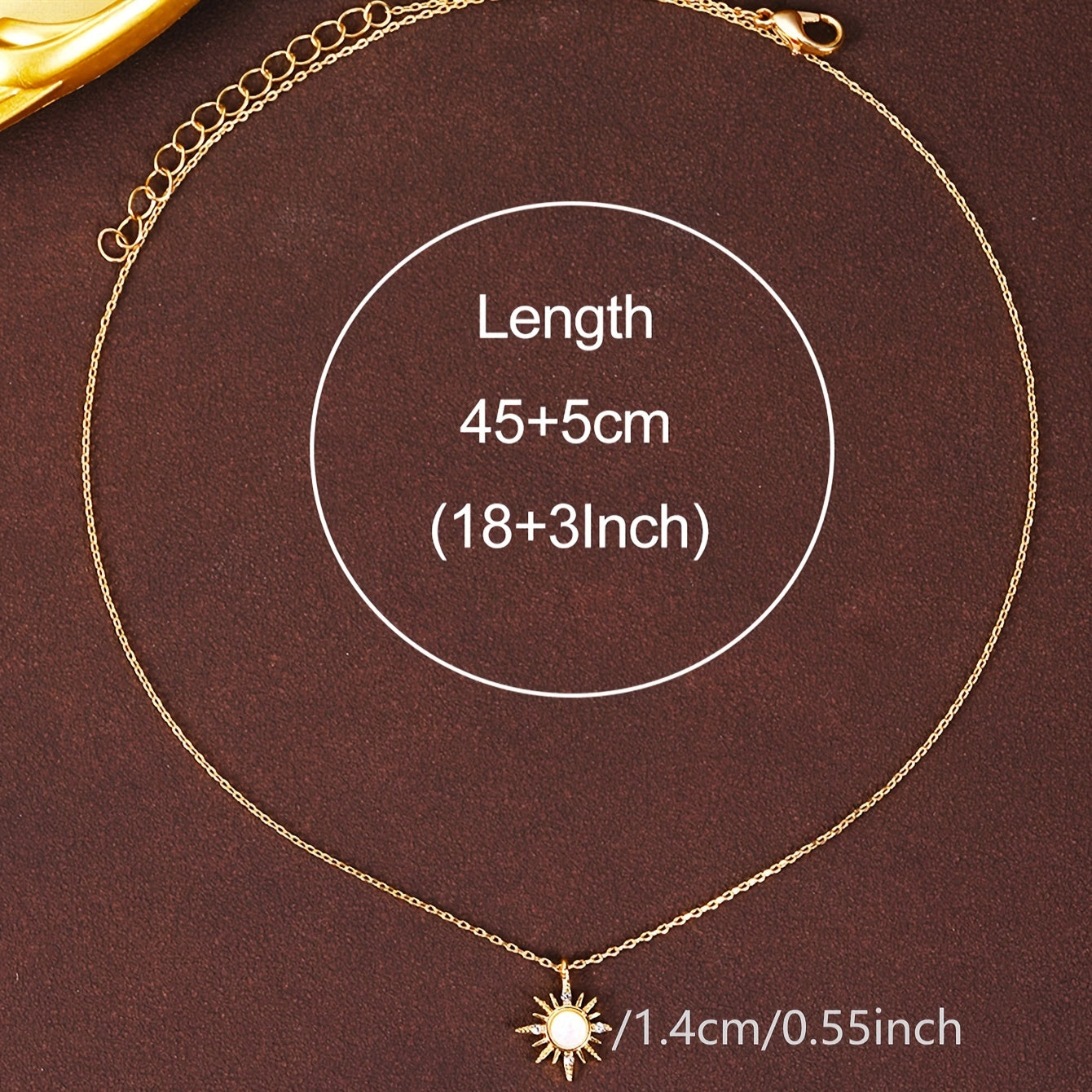 Elegant 18K Golden Plated Copper Pendant Necklace with Rhinestone Sunburst Star Design